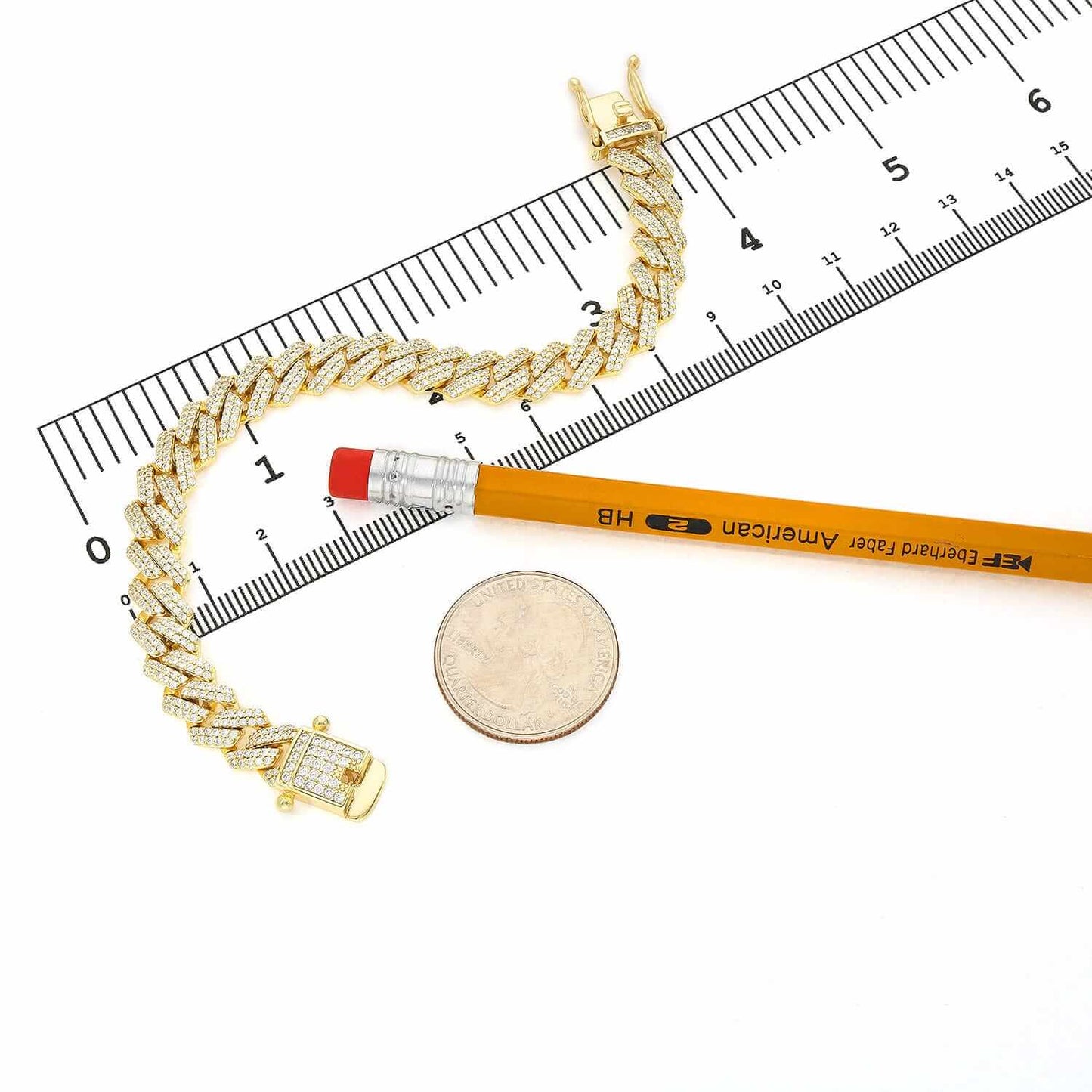 18K Yellow Gold Over Silver 8.5mm Miami Cuban CZ Bracelet (Solid Links) 7"-9"