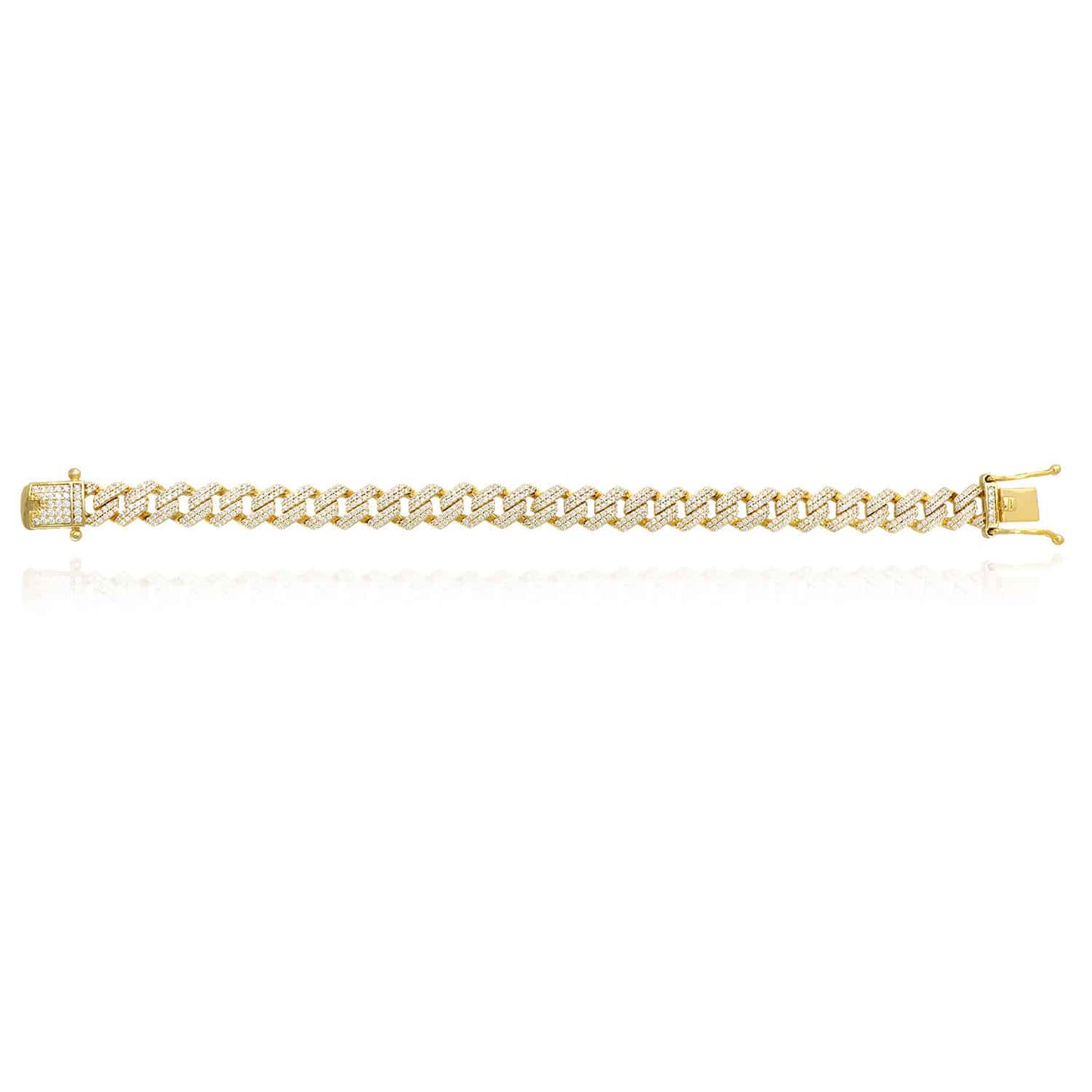 18K Yellow Gold Over Silver 8.5mm Miami Cuban CZ Bracelet (Solid Links) 7"-9"
