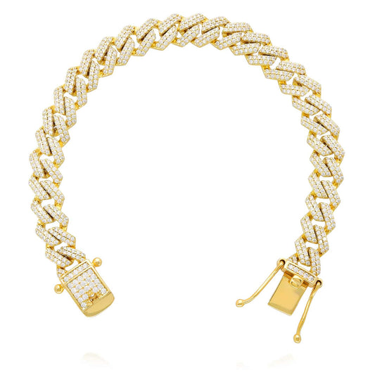 18K Yellow Gold Over Silver 8.5mm Miami Cuban CZ Bracelet (Solid Links) 7"-9"