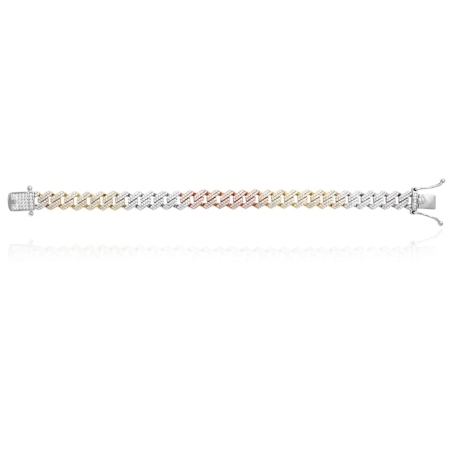 Tri-Color Gold Over Silver CZ 8.5mm Miami Cuban Bracelet 7"-9"