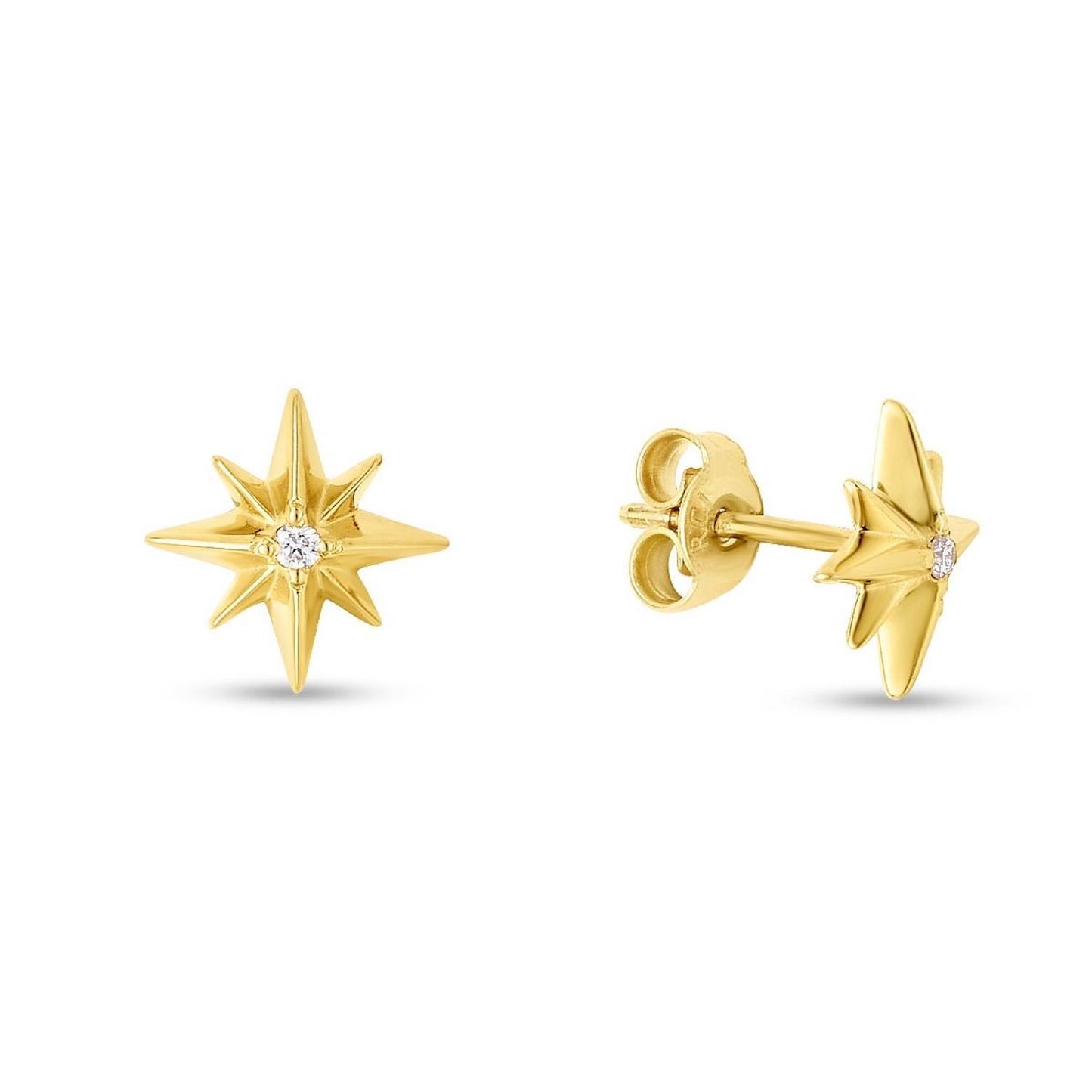 0.03CTW Real Diamond 14K Yellow Gold North Star Stud Earrings 10mm