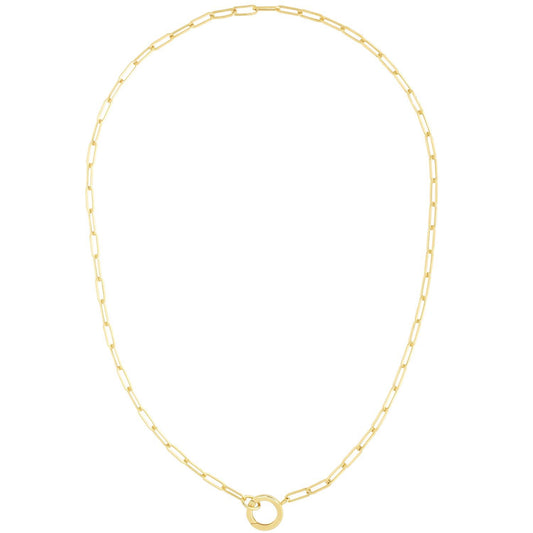 14K Yellow Gold 3.2mm Paperclip Round Front-Facing Invisible Clasp Necklace (Hollow) 18"