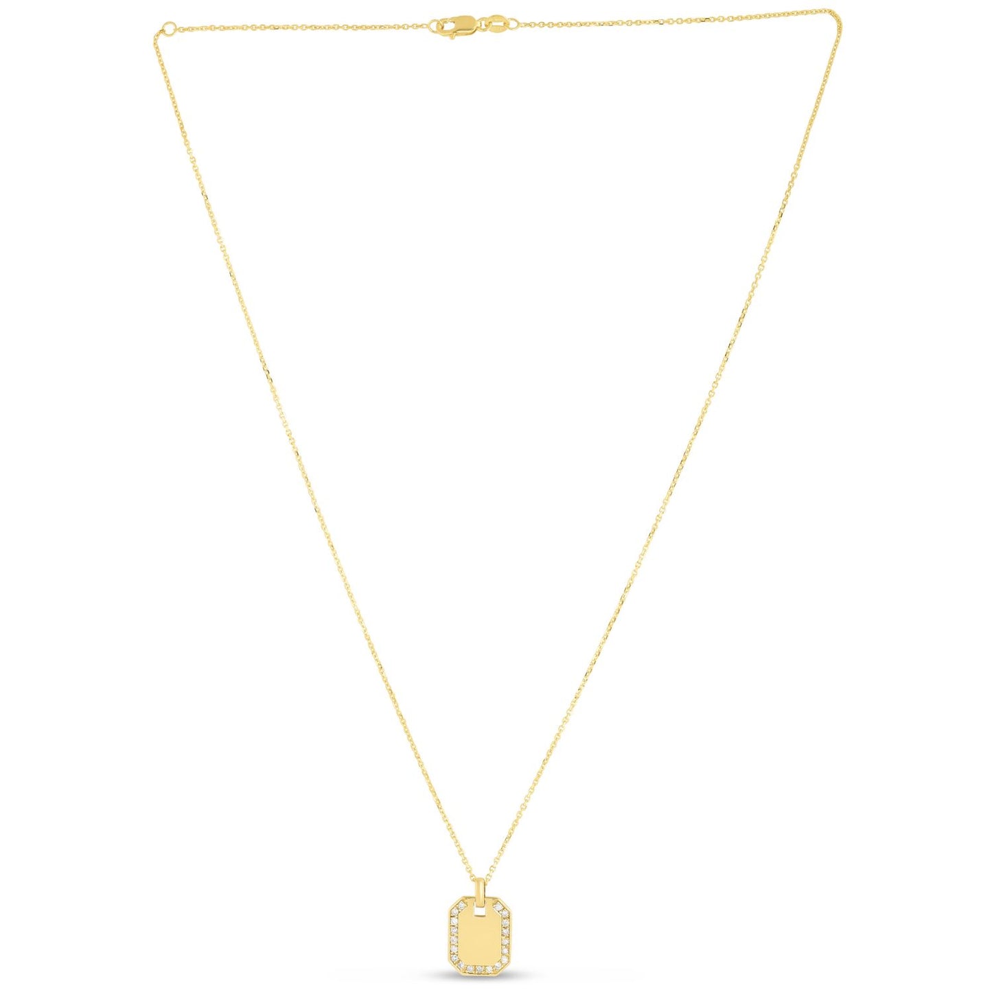 0.19CTW Real Diamond 14K Yellow Gold Octagon Tag Necklace 16"-18" Adjustable