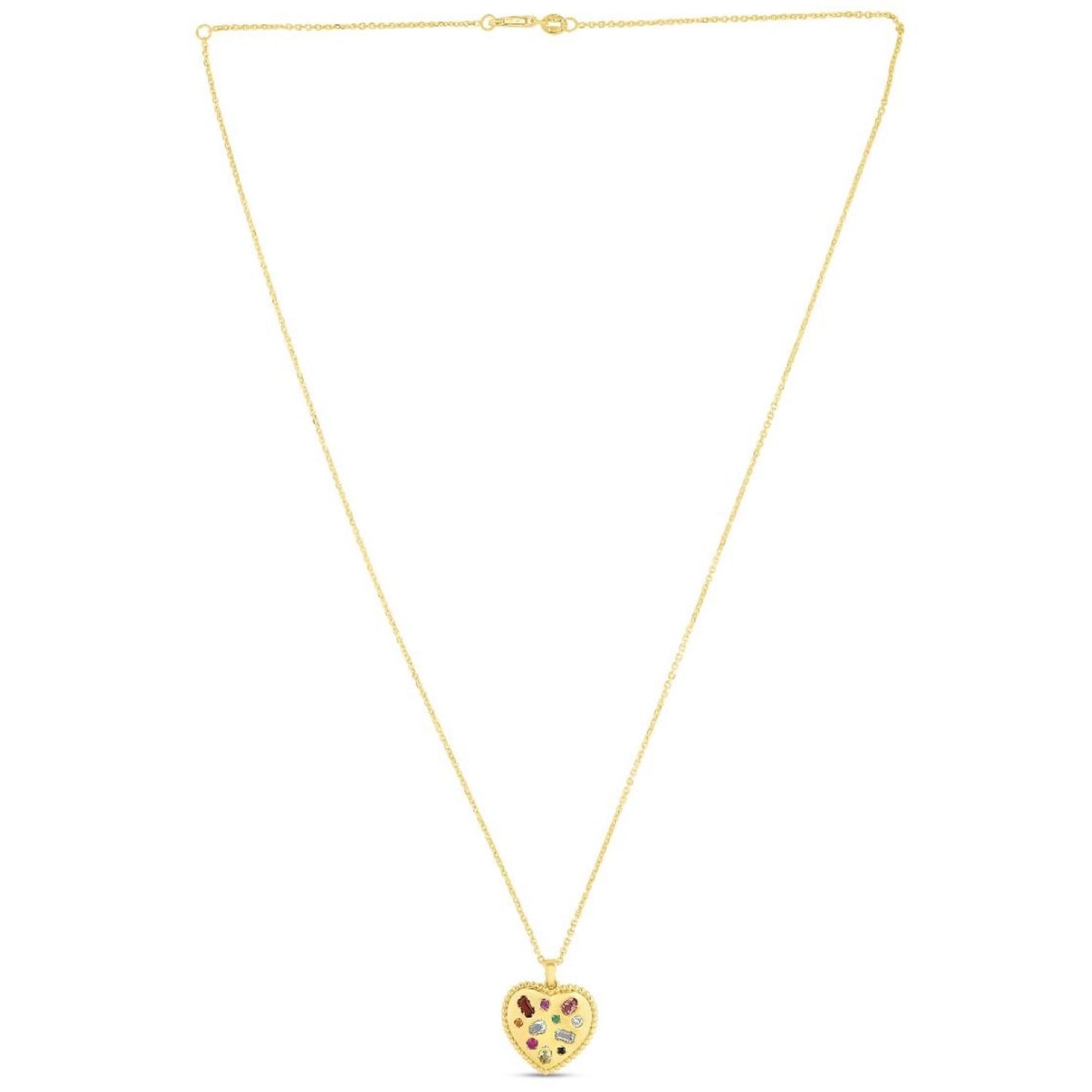 0.02CT Real Diamond 14K Yellow Gold Gemstone Inlay Heart Necklace 16"-18" Adj