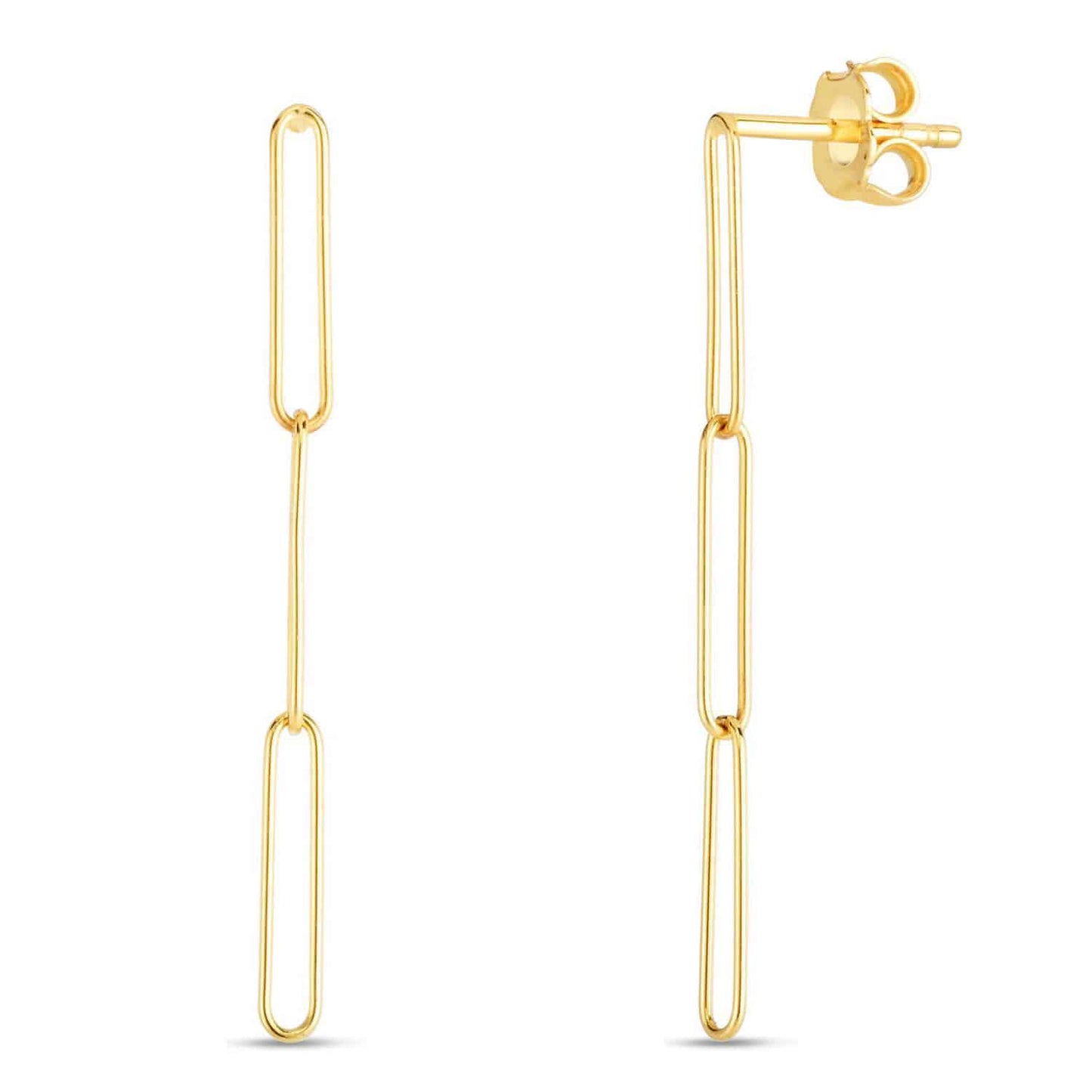 14K Yellow Gold Long Lungo Paperclip Drop Earrings 39mm