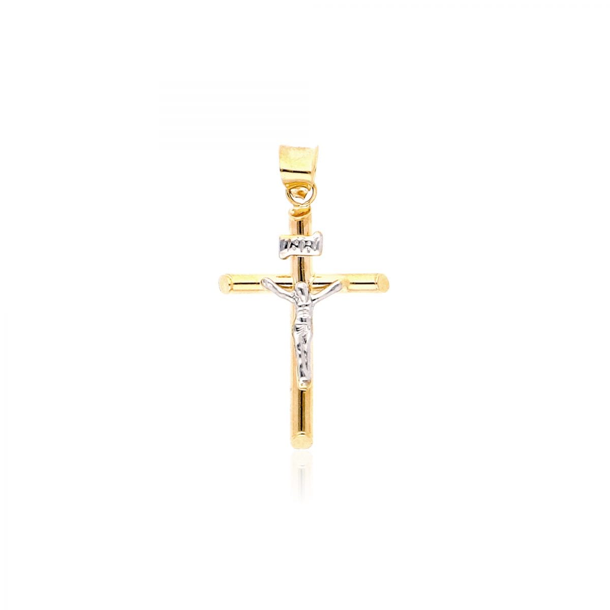 14K Real Gold Two-Tone White Jesus Crucifix Cross Pendant 1.2"-2.2"