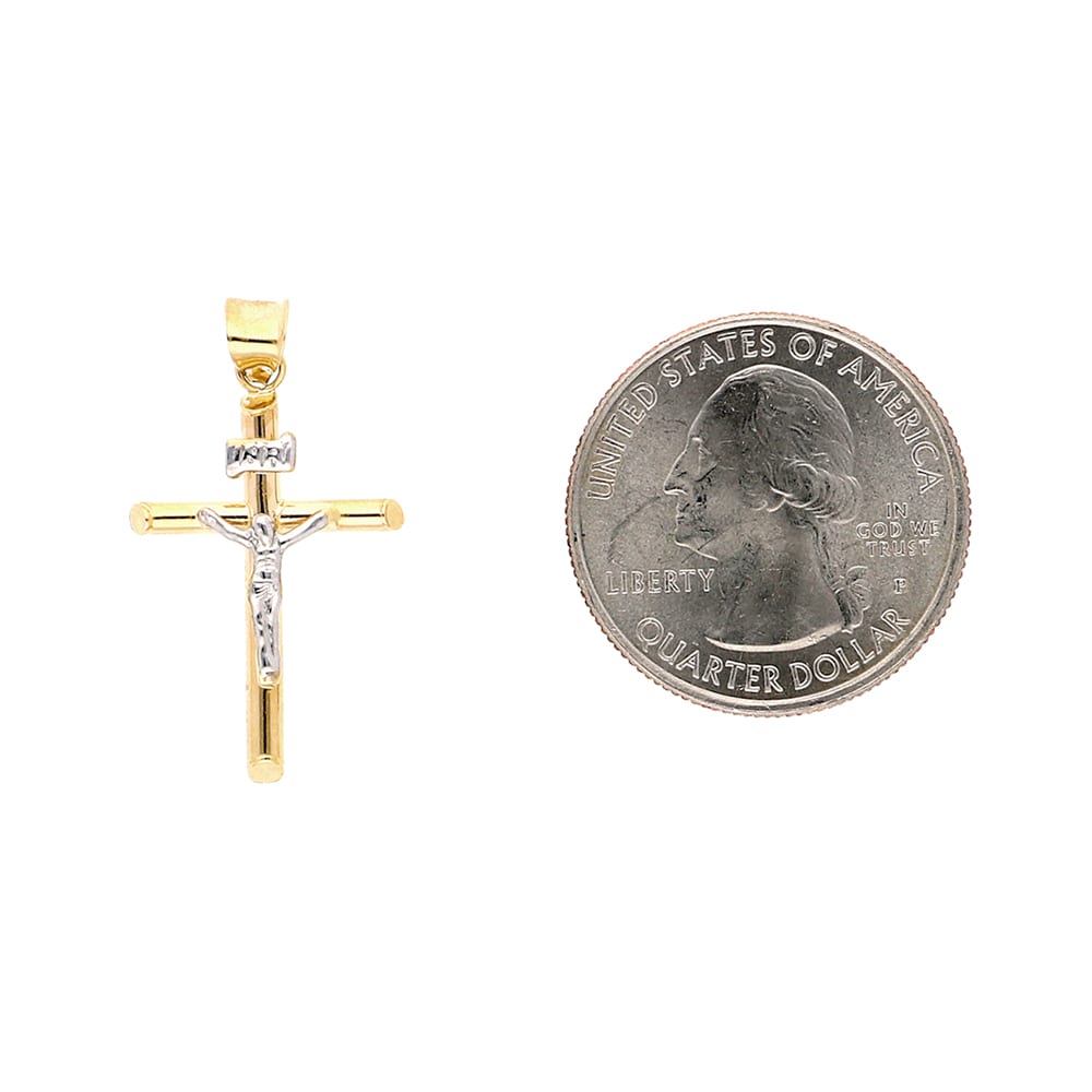 14K Real Gold Two-Tone White Jesus Crucifix Cross Pendant 1.2"-2.2"