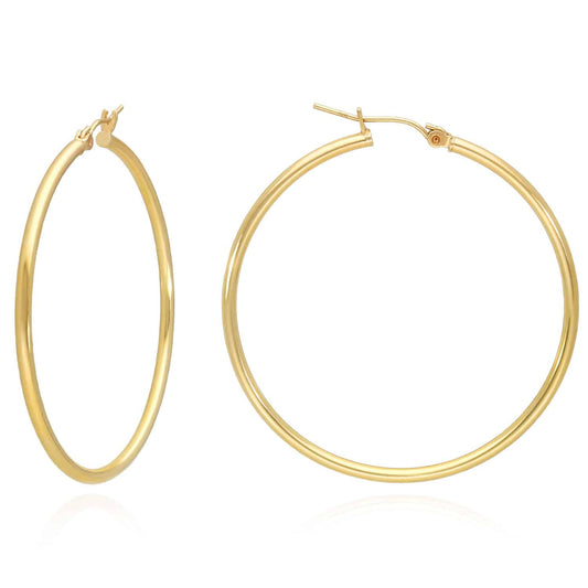 10K Yellow Gold 2mm Hoop Earrings 1"-2.1"