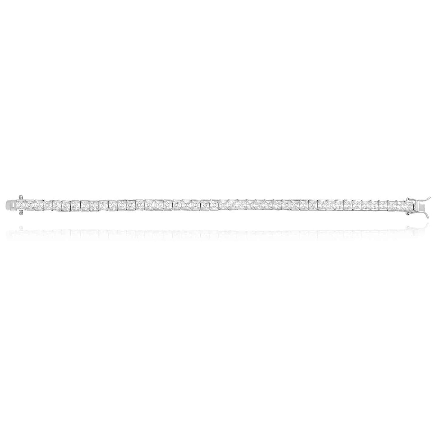14K White Gold Over Silver CZ Princess Cut Tennis Bracelet 7.5"
