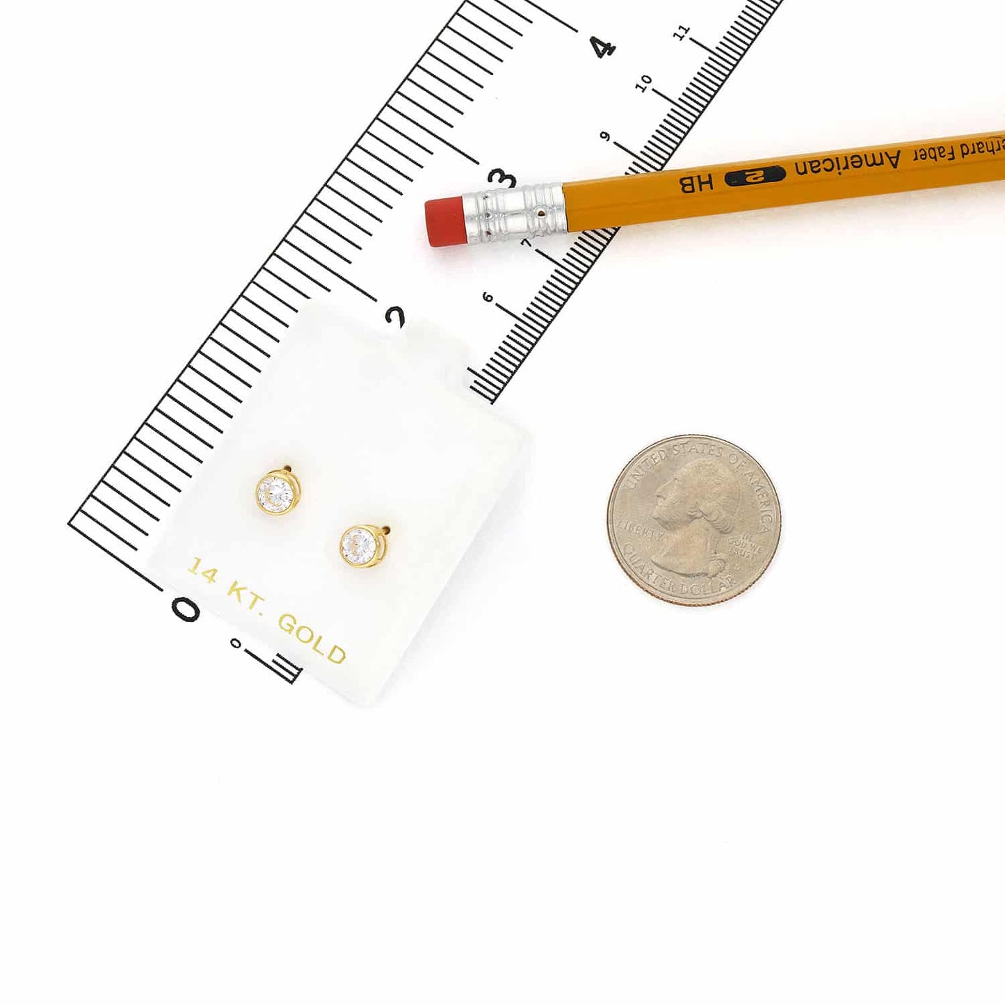 14K Real Gold Bezel CZ Screw Back Stud Earrings 4mm-6mm