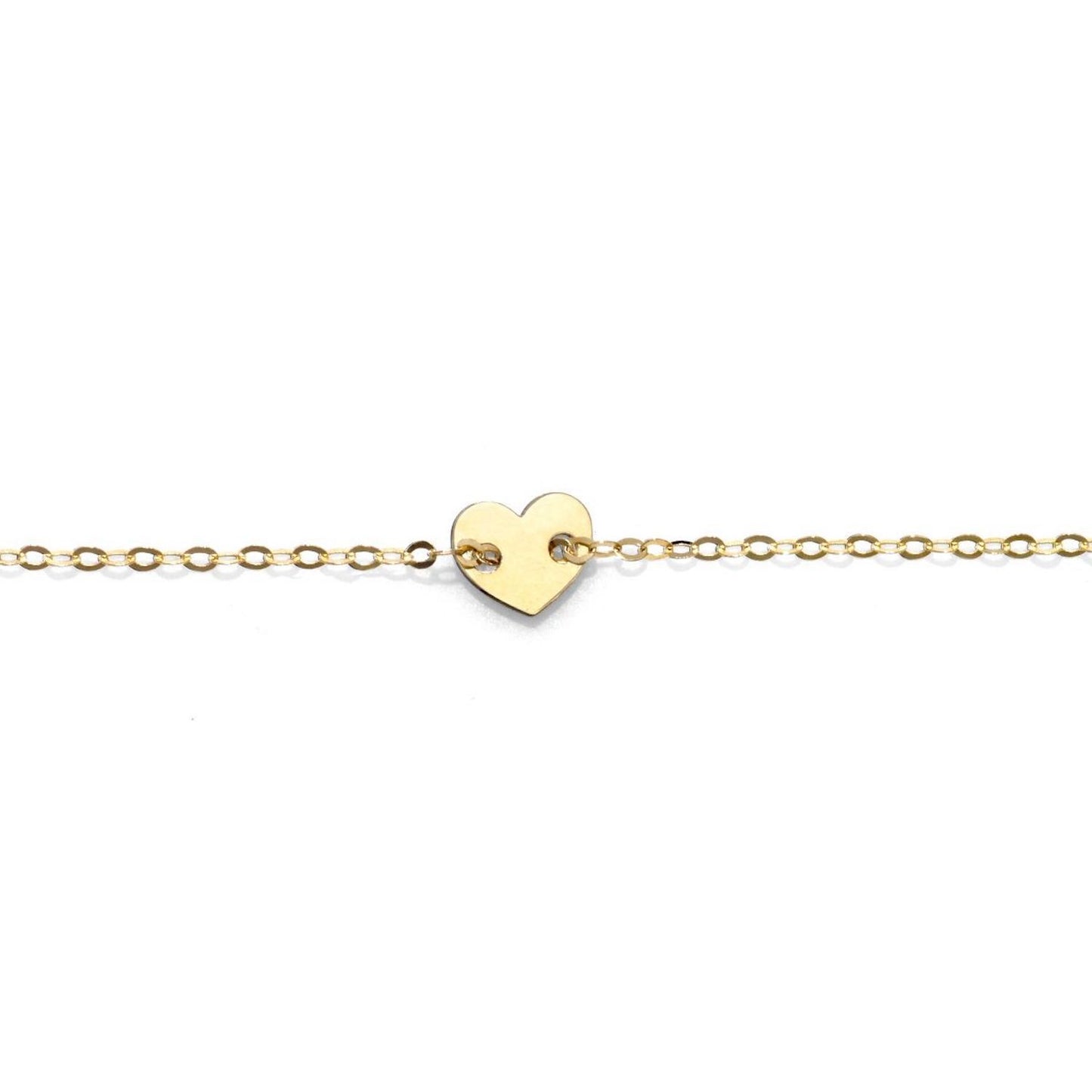 14K Real Gold Cable Heart Charm Bracelet 6.25-7" Adjustable