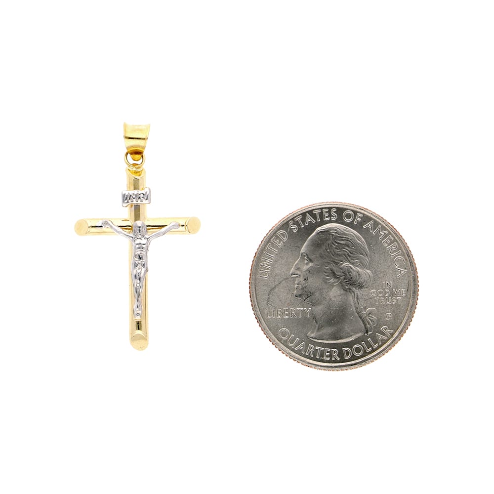 14K Real Gold Two-Tone White Jesus Crucifix Cross Pendant 1.2"-2.2"