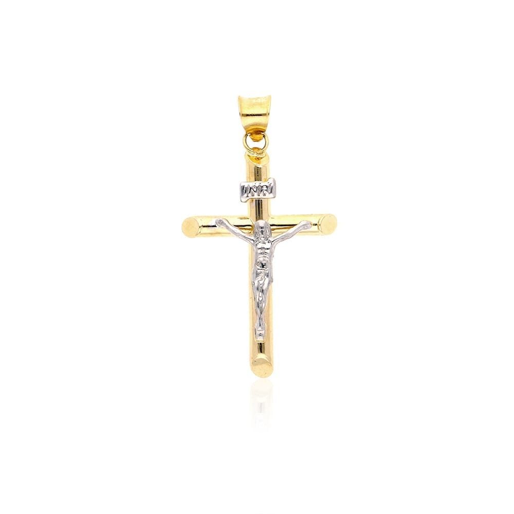 14K Real Gold Two-Tone White Jesus Crucifix Cross Pendant 1.2"-2.2"