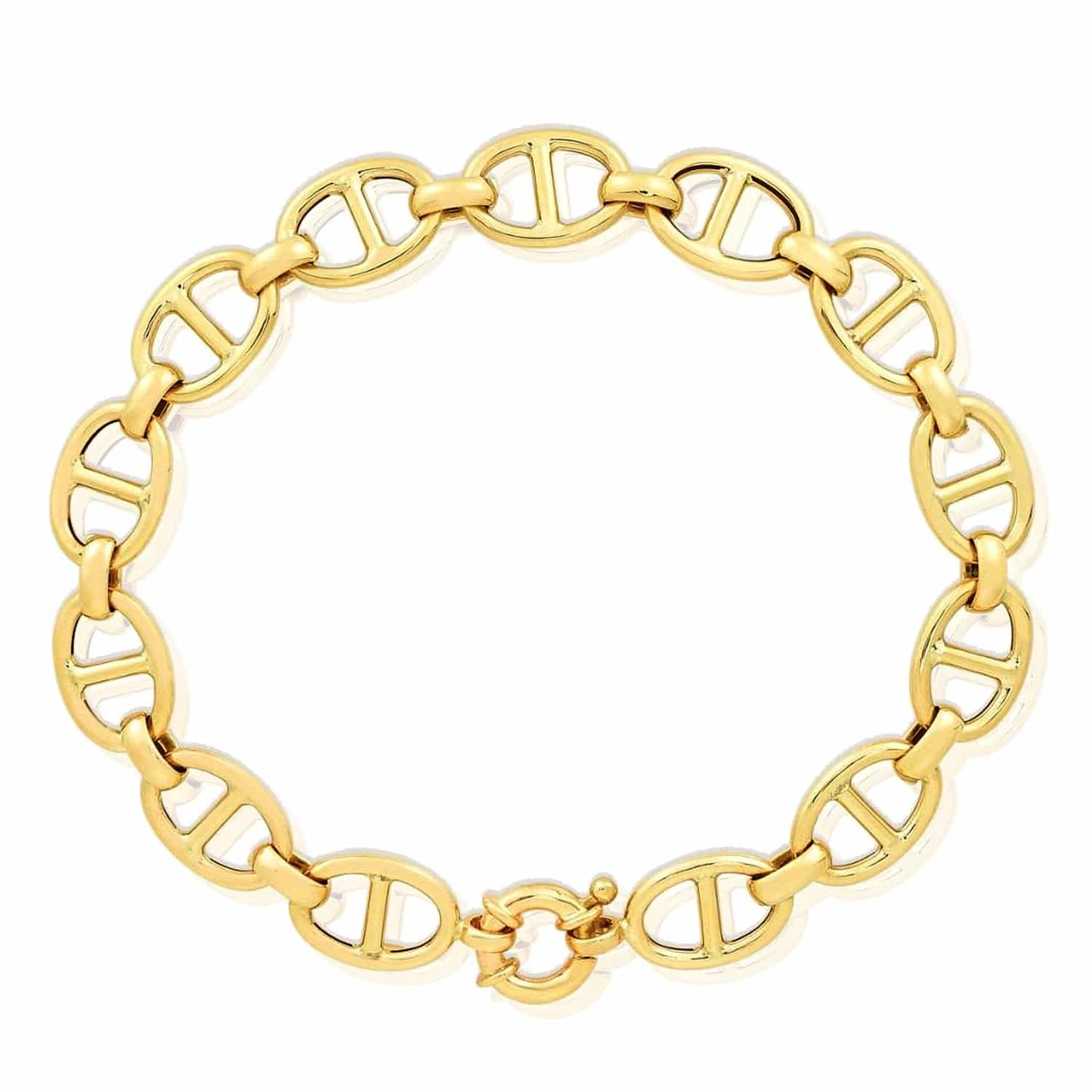 14K Yellow Gold 9mm Anchor Mariner Bracelet (Hollow) 7.5"