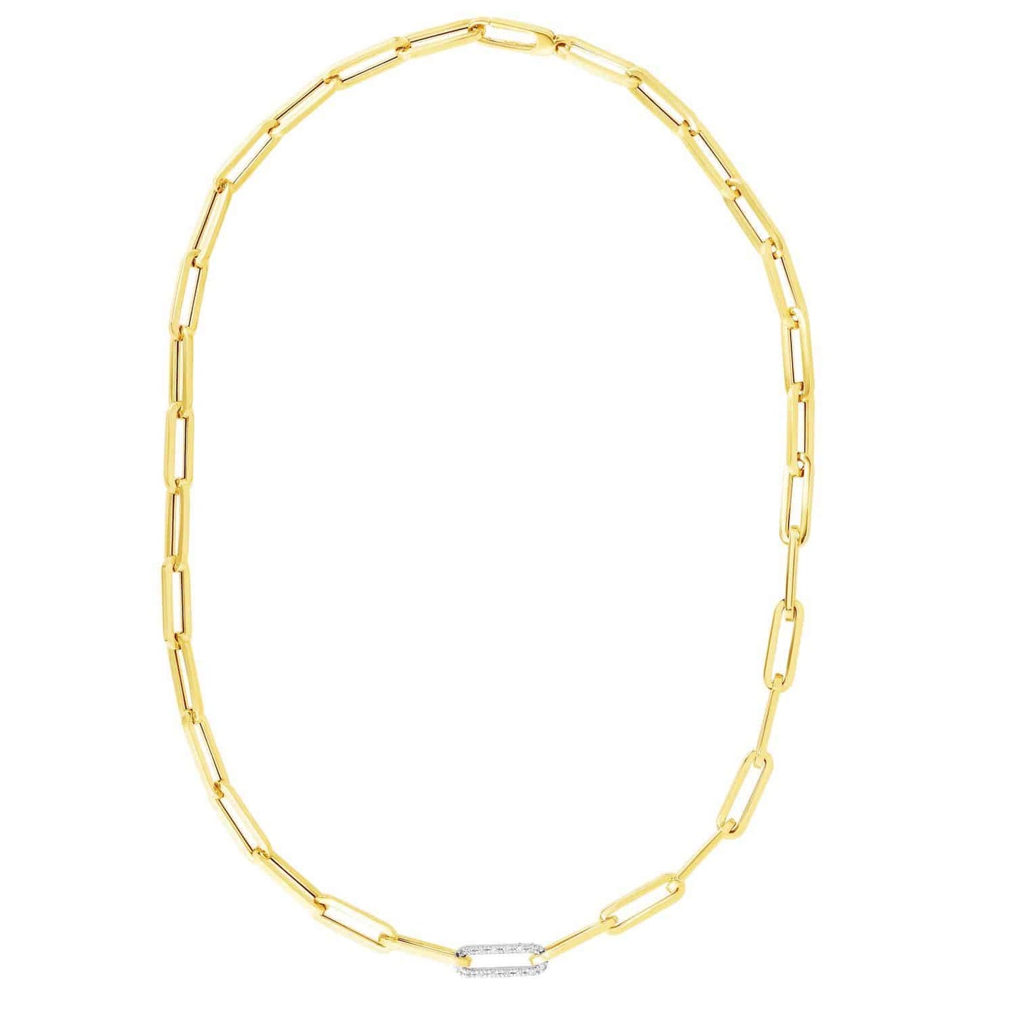 0.32CTW Real Diamond 14K Yellow Gold 6mm Paperclip Chain Necklace 17"