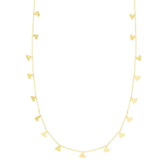 14K Yellow Gold Dangling Hearts Cable Chain (Hollow) 16"-18" Adjustable