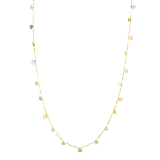 14K Tri-Color Gold Dangling Circles Cable Chain (Hollow) 16"-18" Adjustable