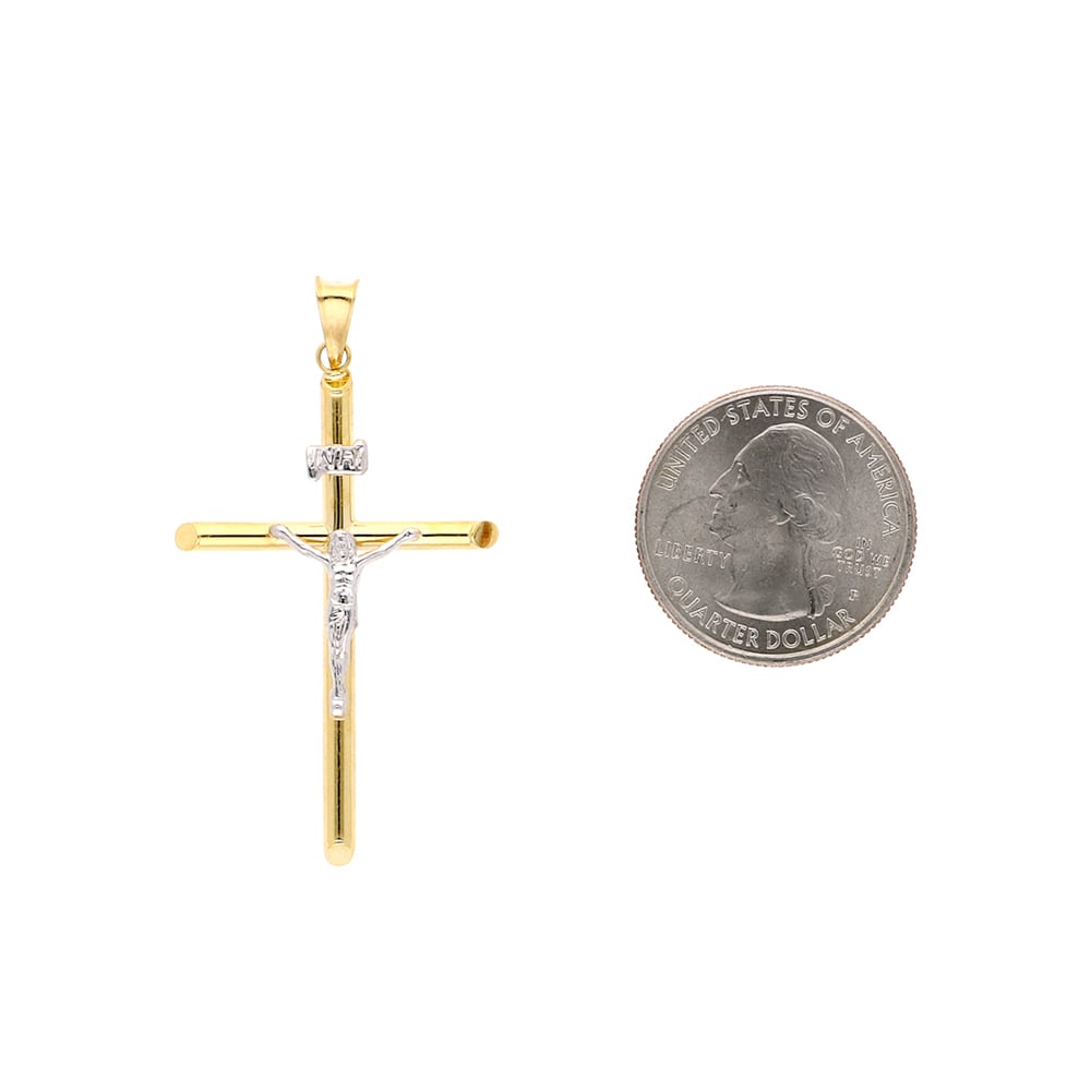 14K Real Gold Two-Tone White Jesus Crucifix Cross Pendant 1.2"-2.2"