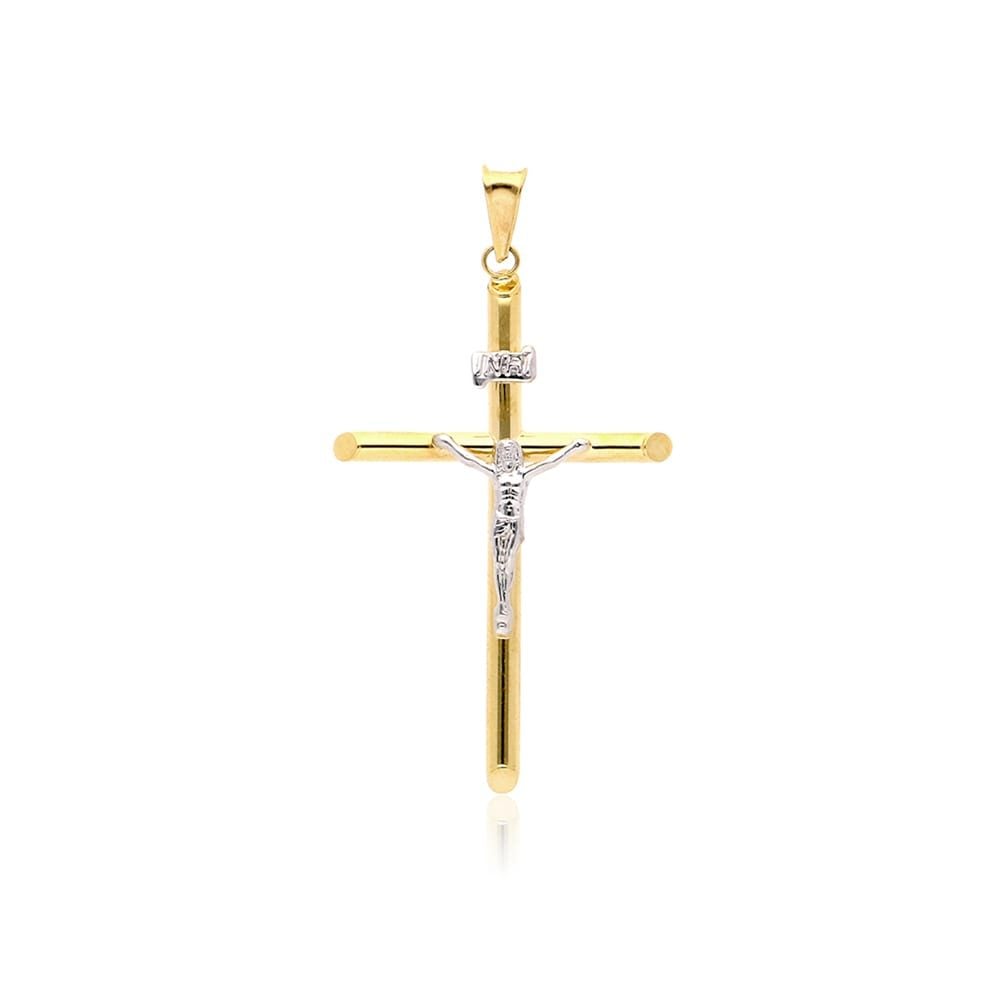 14K Real Gold Two-Tone White Jesus Crucifix Cross Pendant 1.2"-2.2"