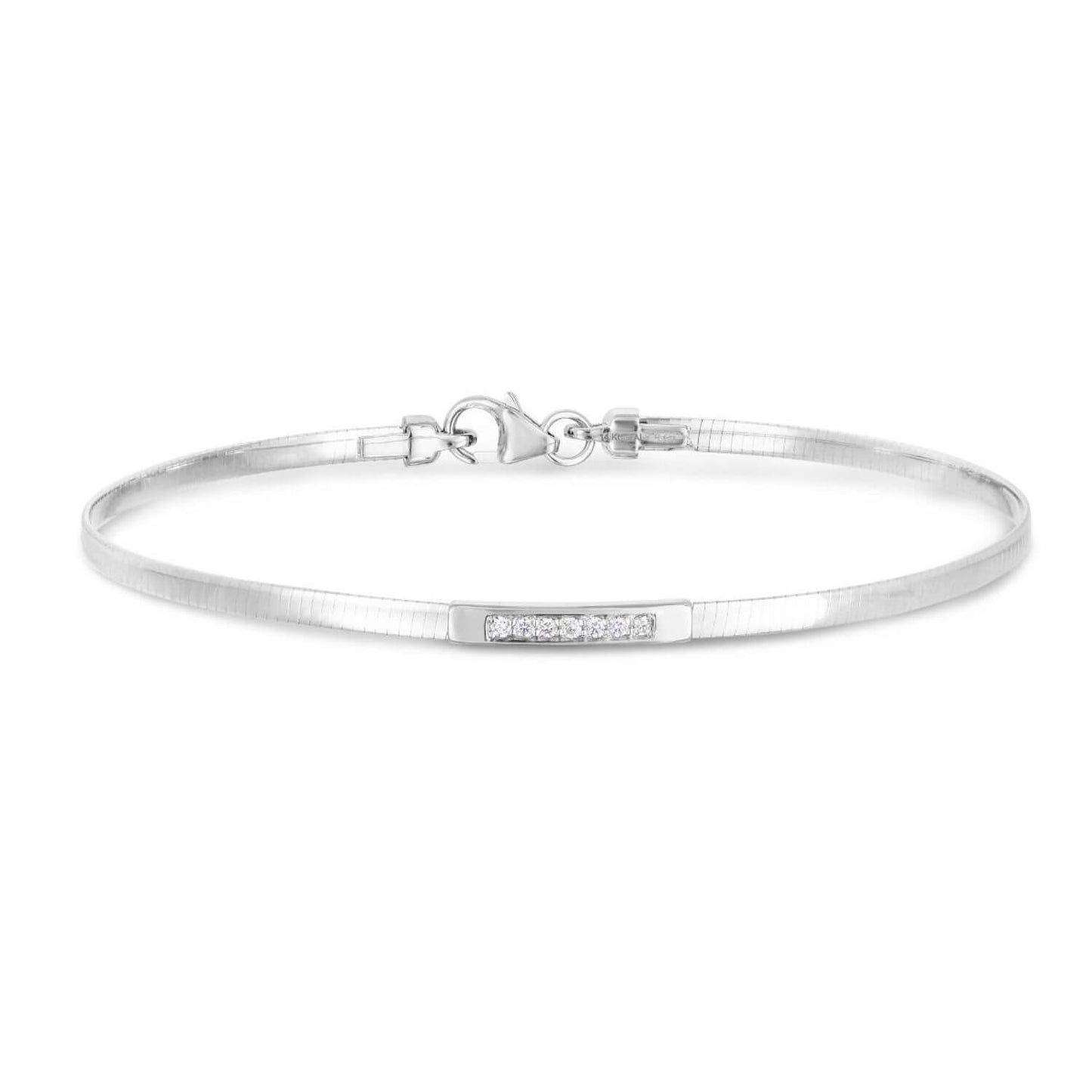 0.06CTW Real Diamond 14K Gold 3mm Bar Skinny Omega Bracelet 7"