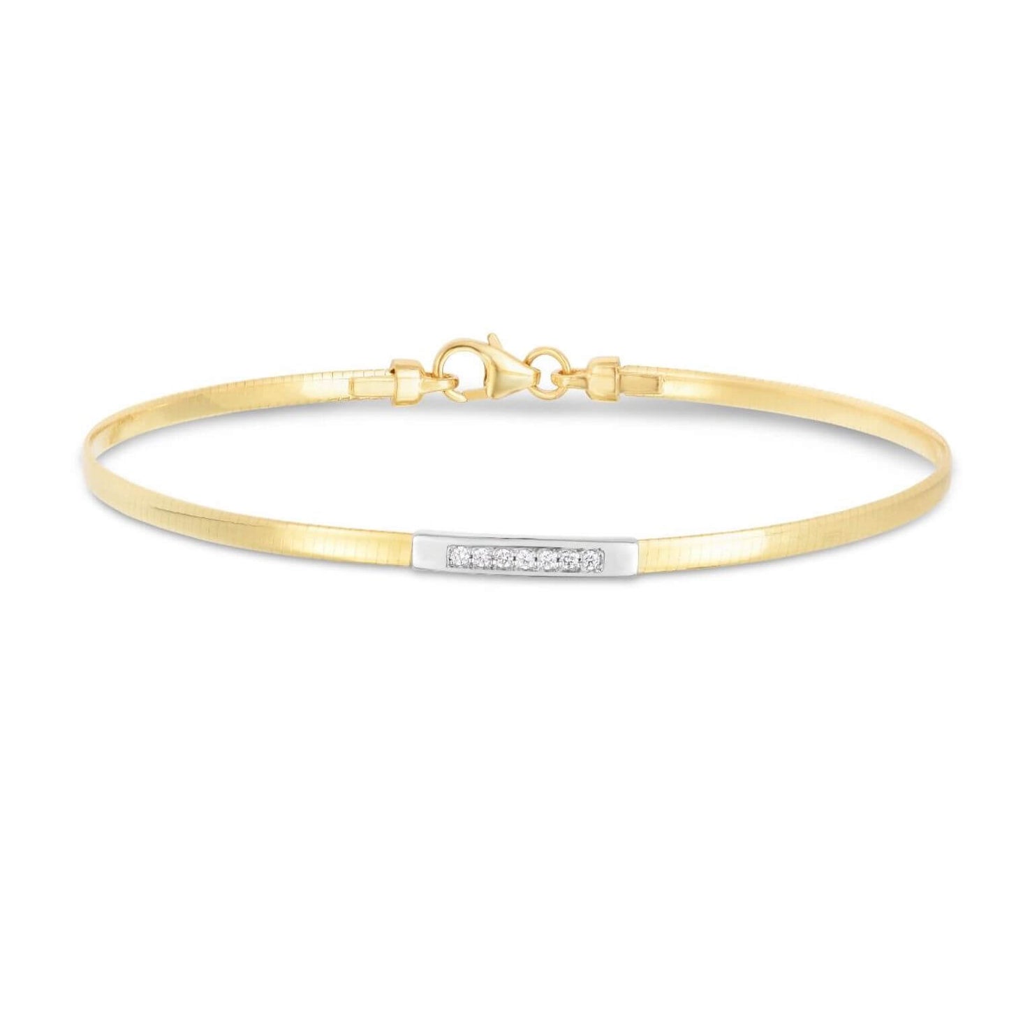 0.06CTW Real Diamond 14K Gold 3mm Bar Skinny Omega Bracelet 7"