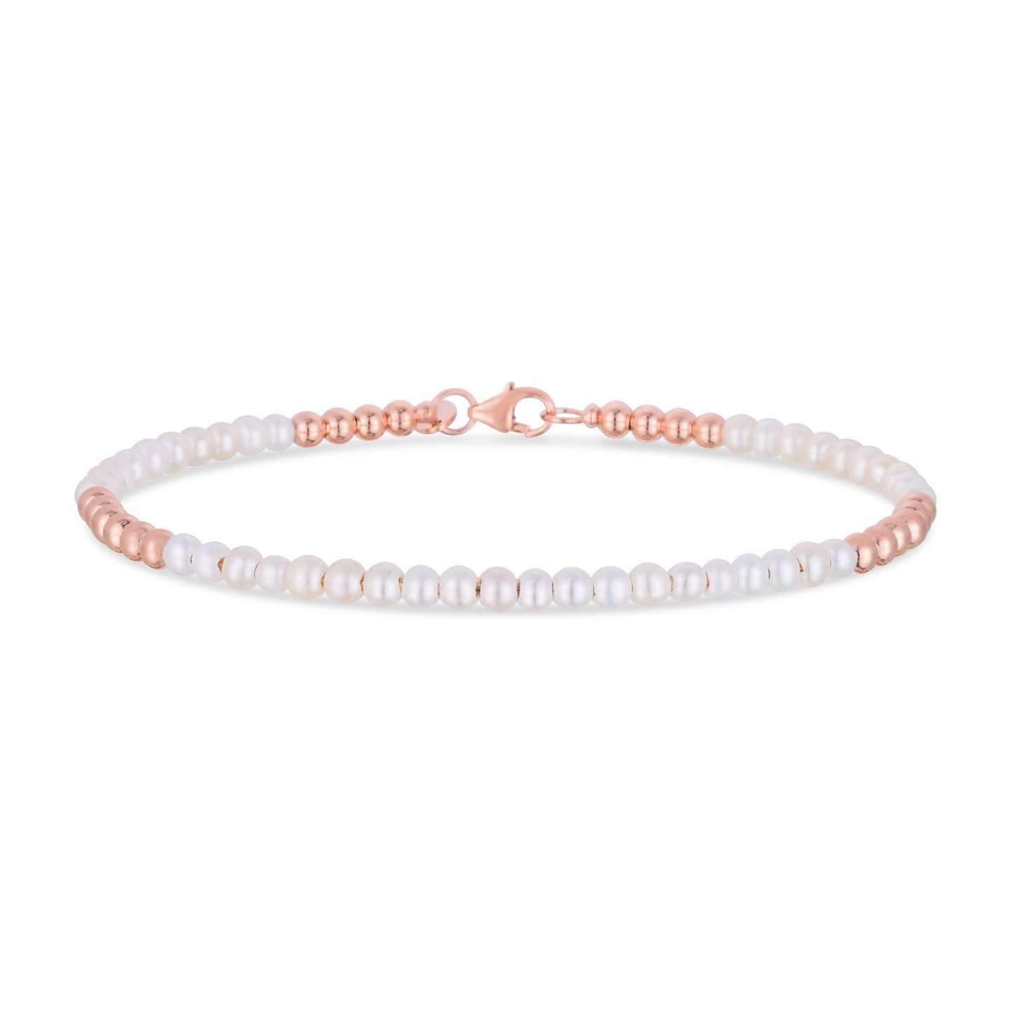14K Gold Ball Real Freshwater Pearl Alternating 2mm Bead Bracelet 6.5"