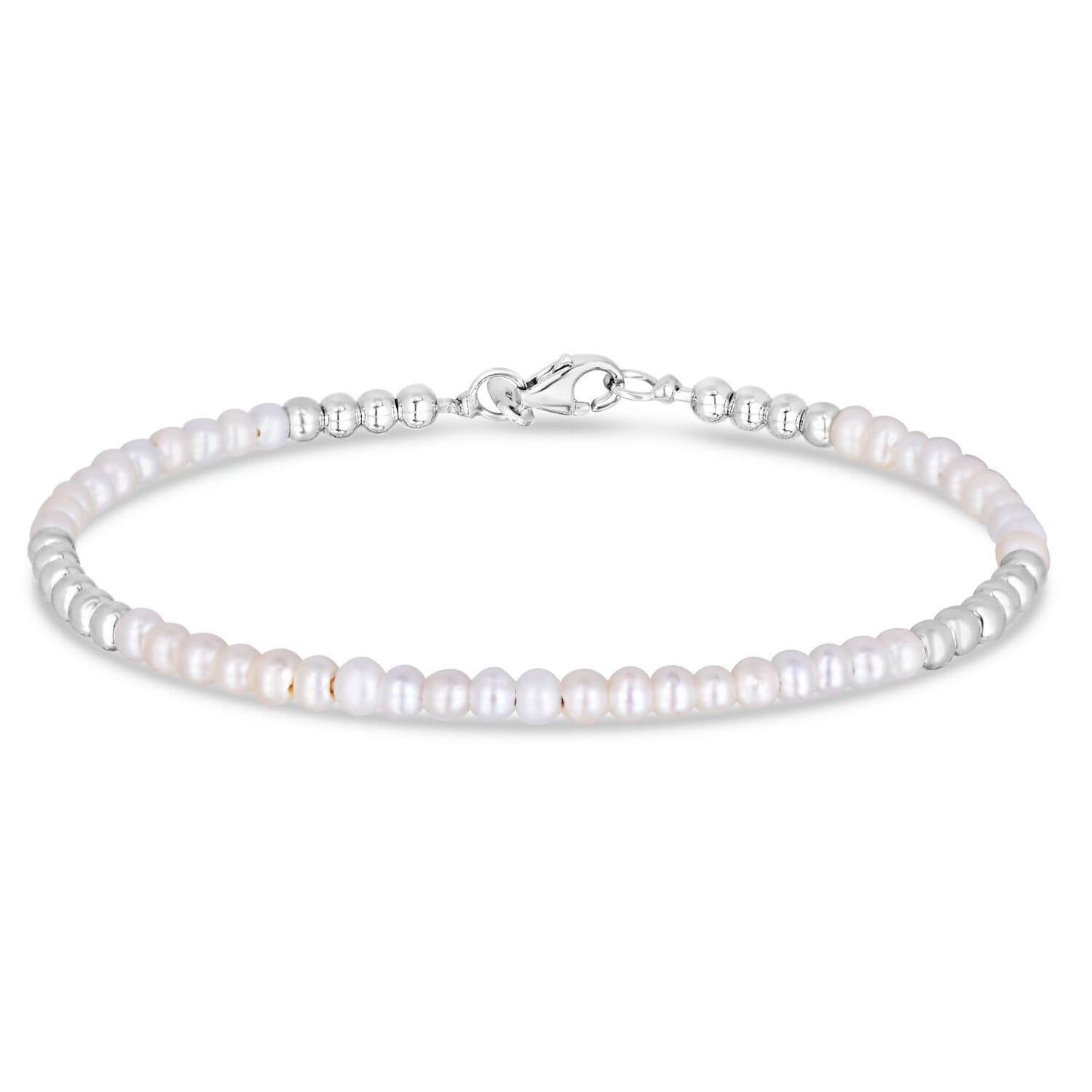 14K Gold Ball Real Freshwater Pearl Alternating 2mm Bead Bracelet 6.5"