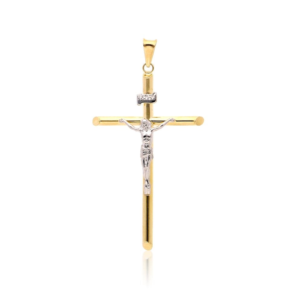 14K Real Gold Two-Tone White Jesus Crucifix Cross Pendant 1.2"-2.2"