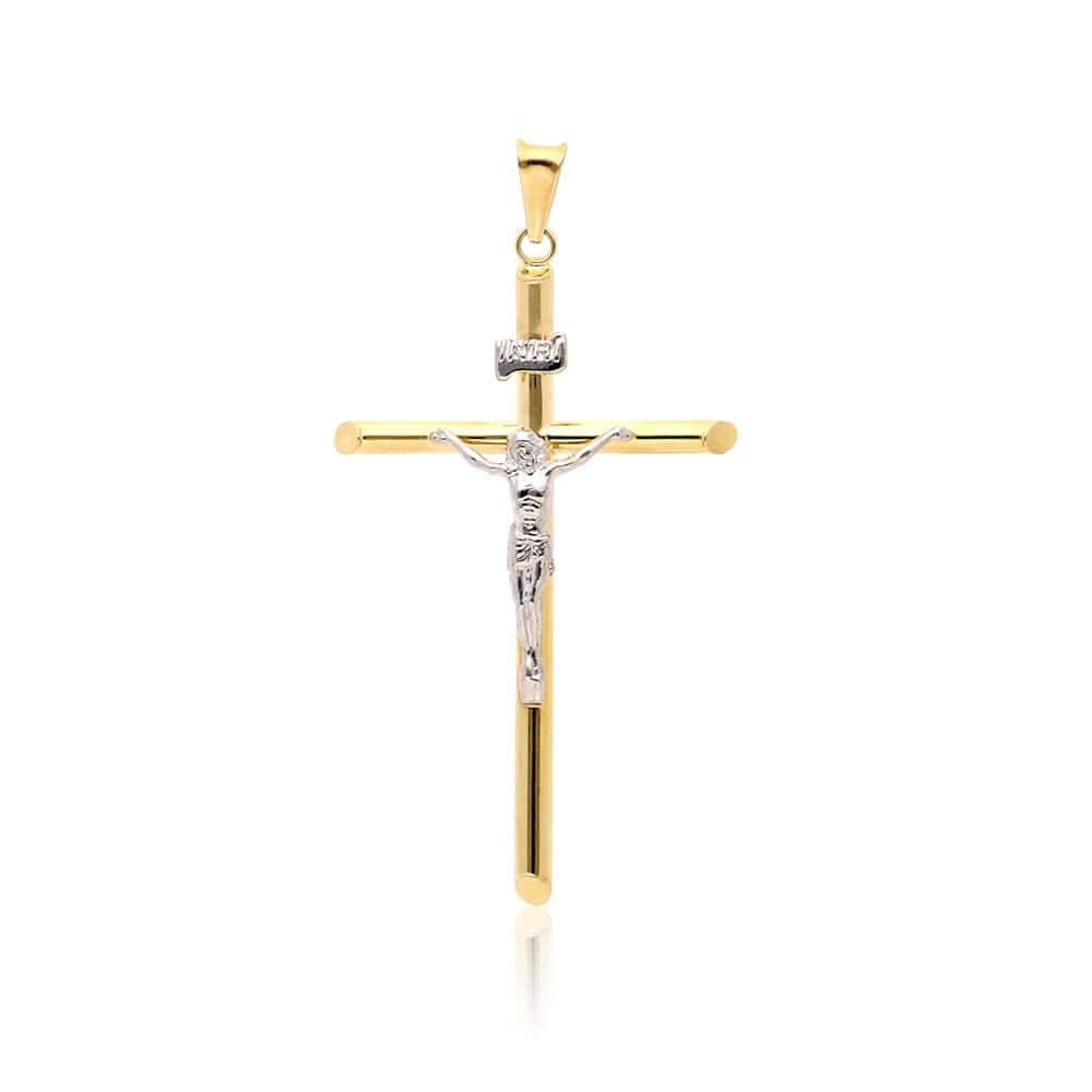 14K Gold Two-Tone White Jesus Crucifix Cross Pendant 1.2"-2.2"