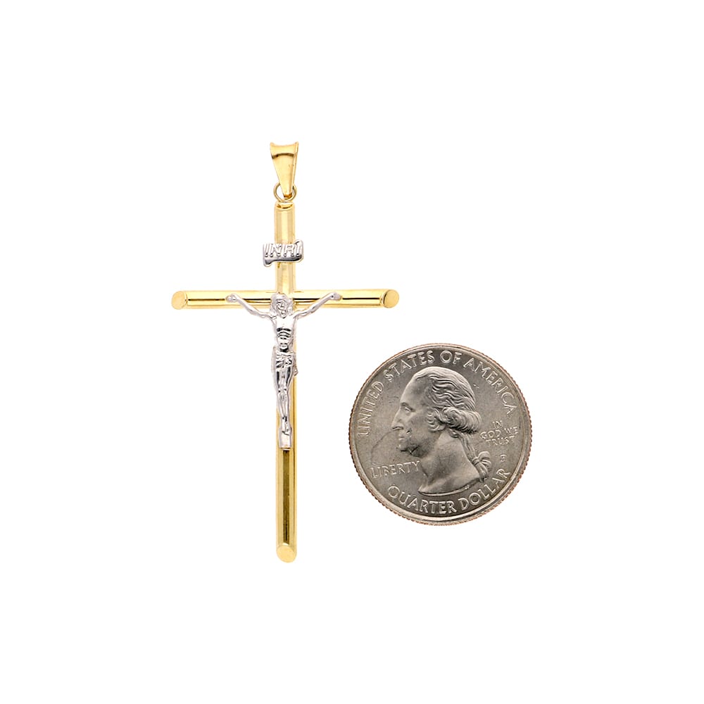 14K Real Gold Two-Tone White Jesus Crucifix Cross Pendant 1.2"-2.2"