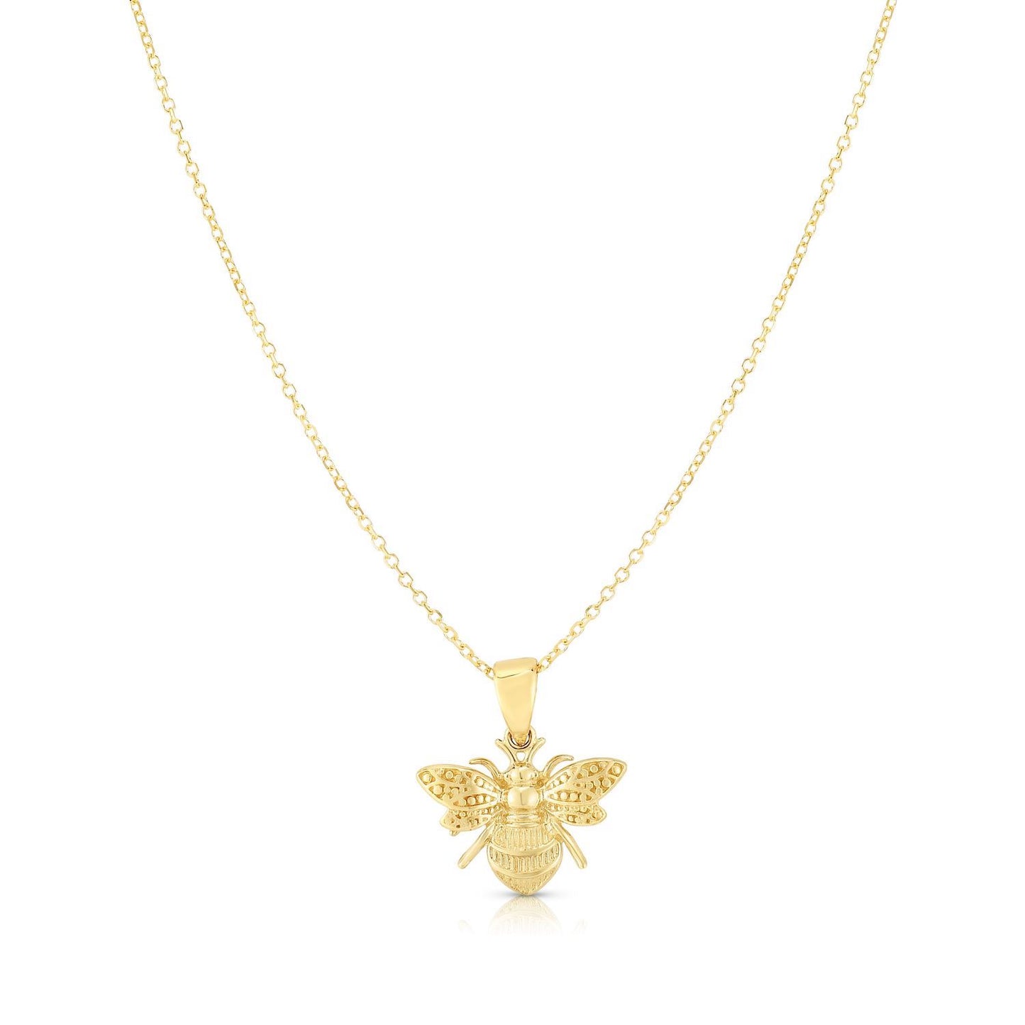 14K Real Gold Bumblebee Pendant Cable Chain Necklace 16"-18" Adjustable