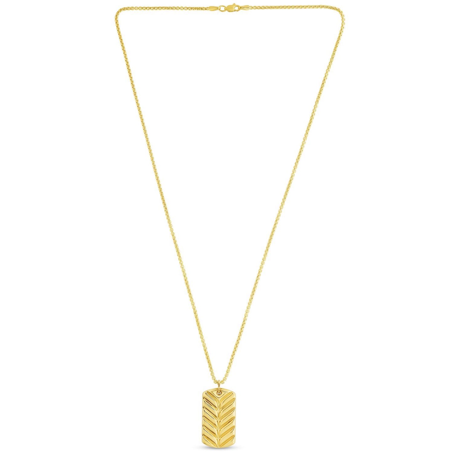 14K Yellow Gold Diamond-Cut Dog Tag Pendant with 1.8mm, 20" Round Box Chain