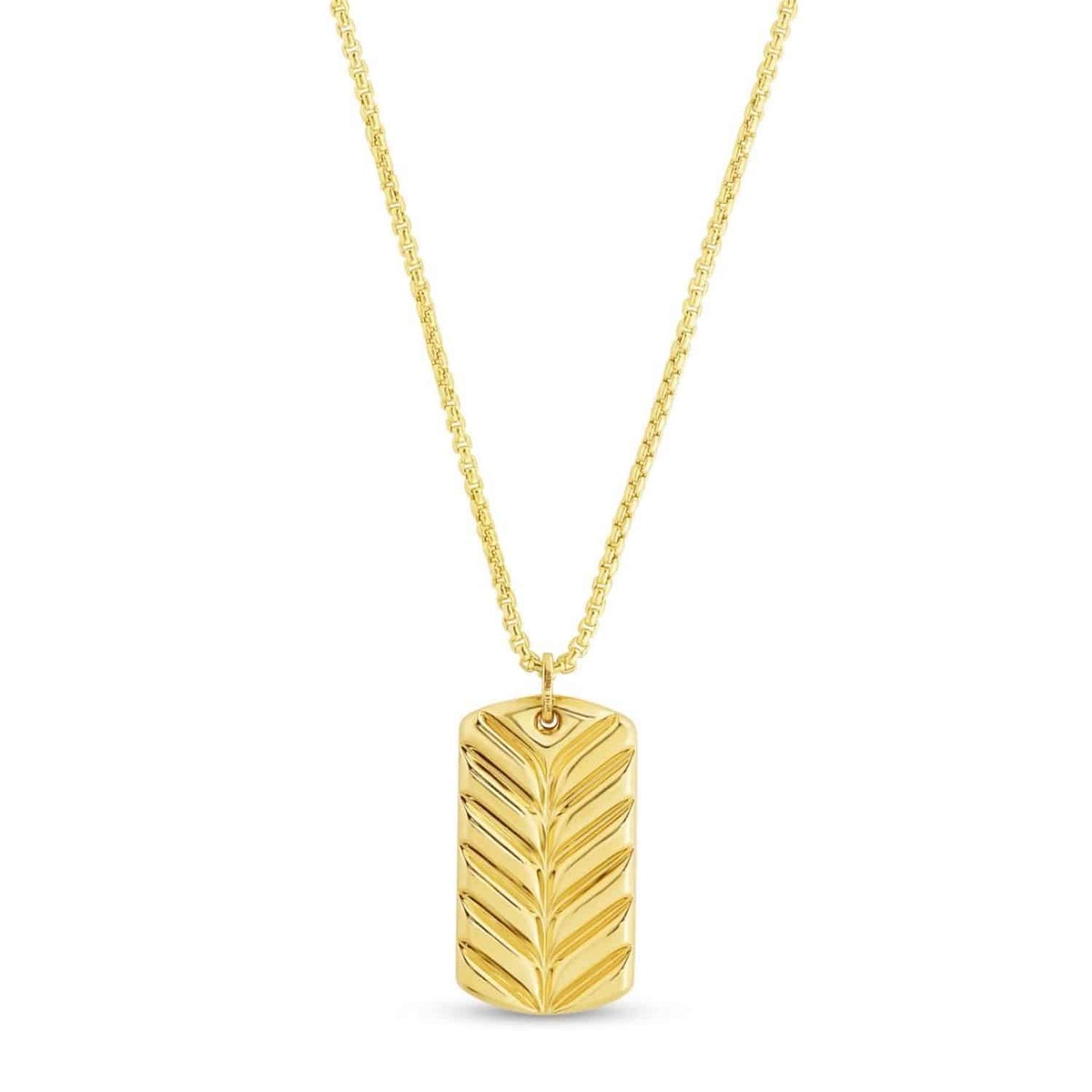 14K Yellow Gold Diamond-Cut Dog Tag Pendant with 1.8mm, 20" Round Box Chain