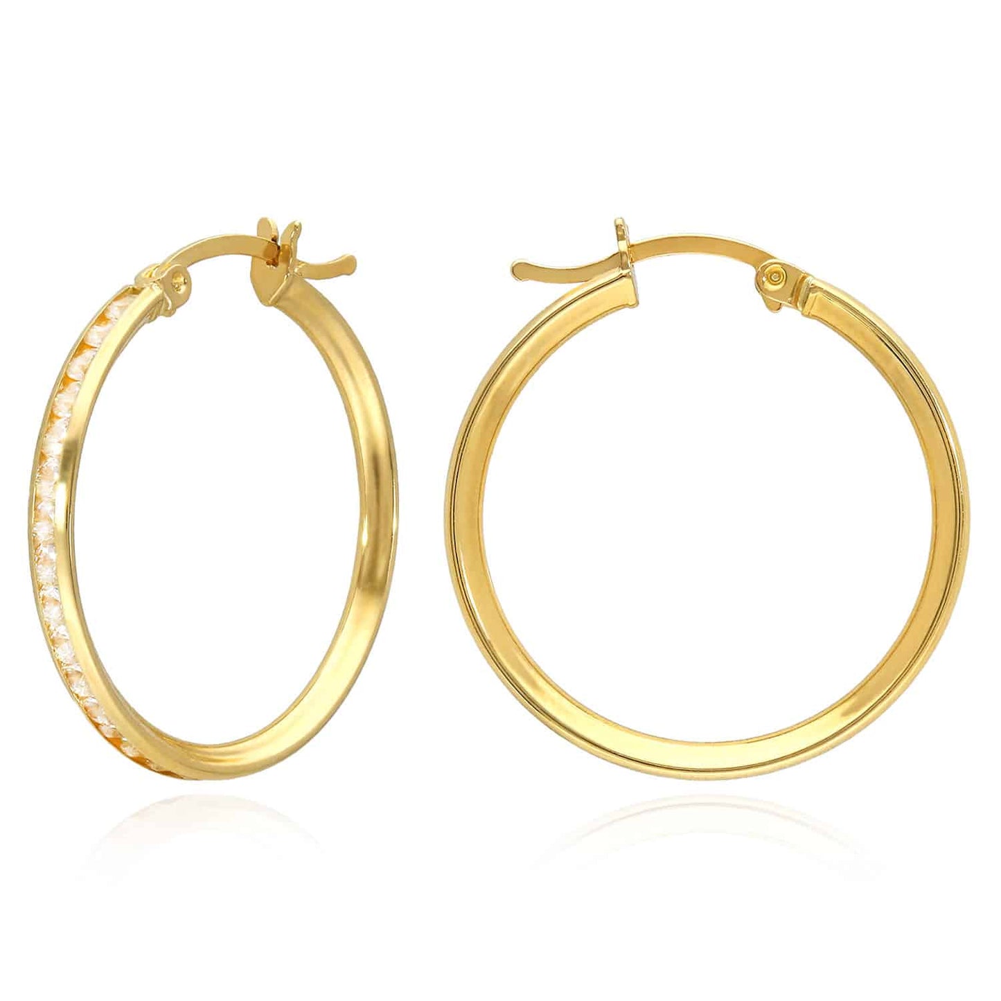 Real 14K Gold Channel CZ Hoop Earrings 13mm-23mm