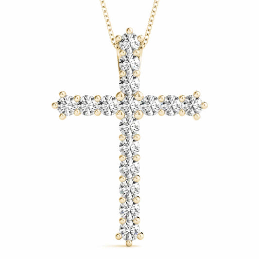 1CTW Natural Diamonds 14K Yellow White Rose Gold Cross Pendant 1"