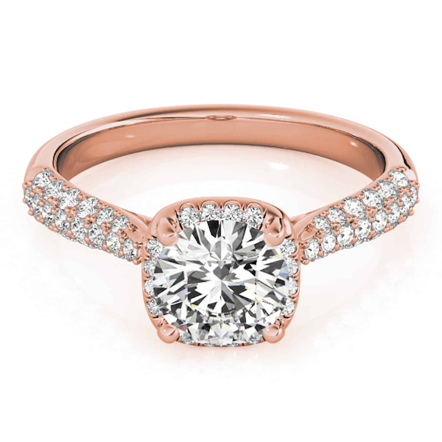 1.25CTW Real Diamond & Moissanite 18K Gold Rose Round Halo Engagement Ring