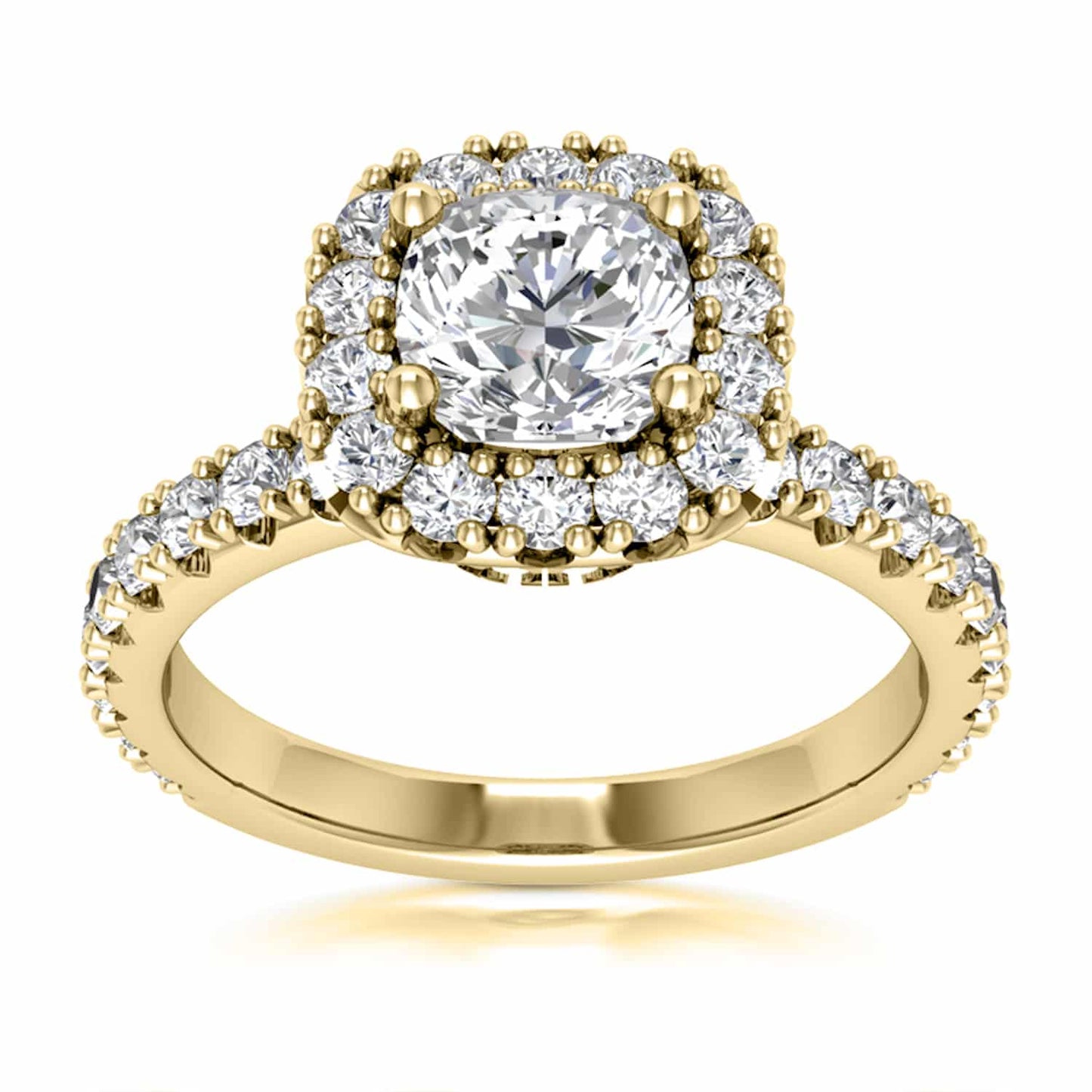 1.85CT T.W Lab-Grown Diamonds 18K Real Gold Yellow Halo Engagement Ring