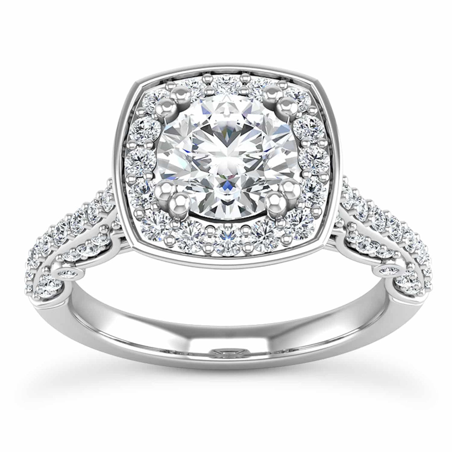1.70CT TW Real Diamonds & Moissanite 18K White Gold Halo Engagement Ring