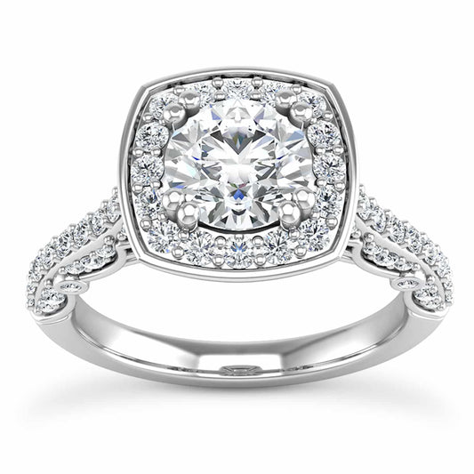 1.70CT TW Natural Diamonds & Moissanite 18K White Gold Halo Engagement Ring