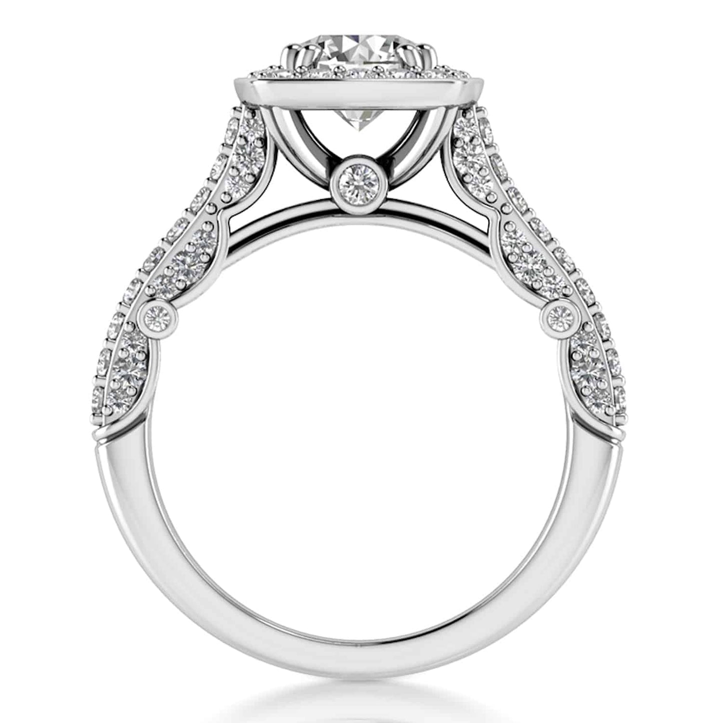 1.70CT TW Real Diamonds & Moissanite 18K White Gold Halo Engagement Ring