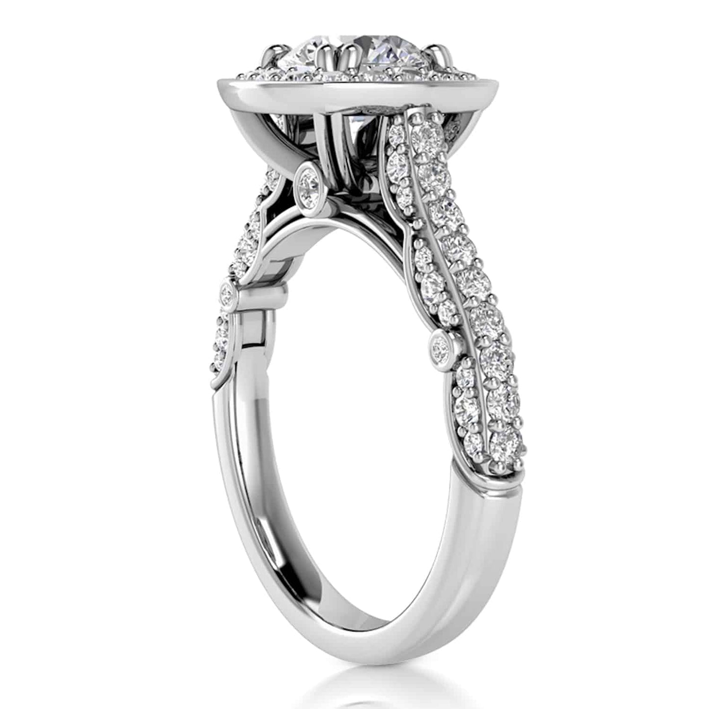 1.70CT TW Real Diamonds & Moissanite 18K White Gold Halo Engagement Ring