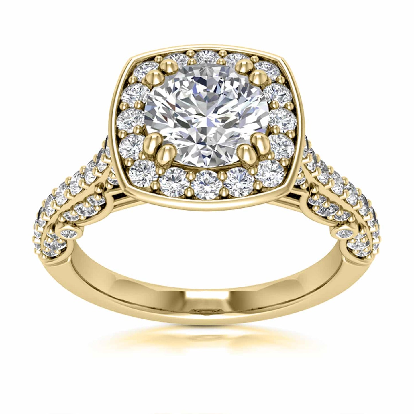 1.70CT TW Real Diamonds & Moissanite 18K Yellow Gold Halo Engagement Ring