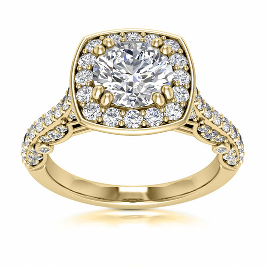 1.70CT TW Natural Diamonds & Moissanite 18K Yellow Gold Halo Engagement Ring