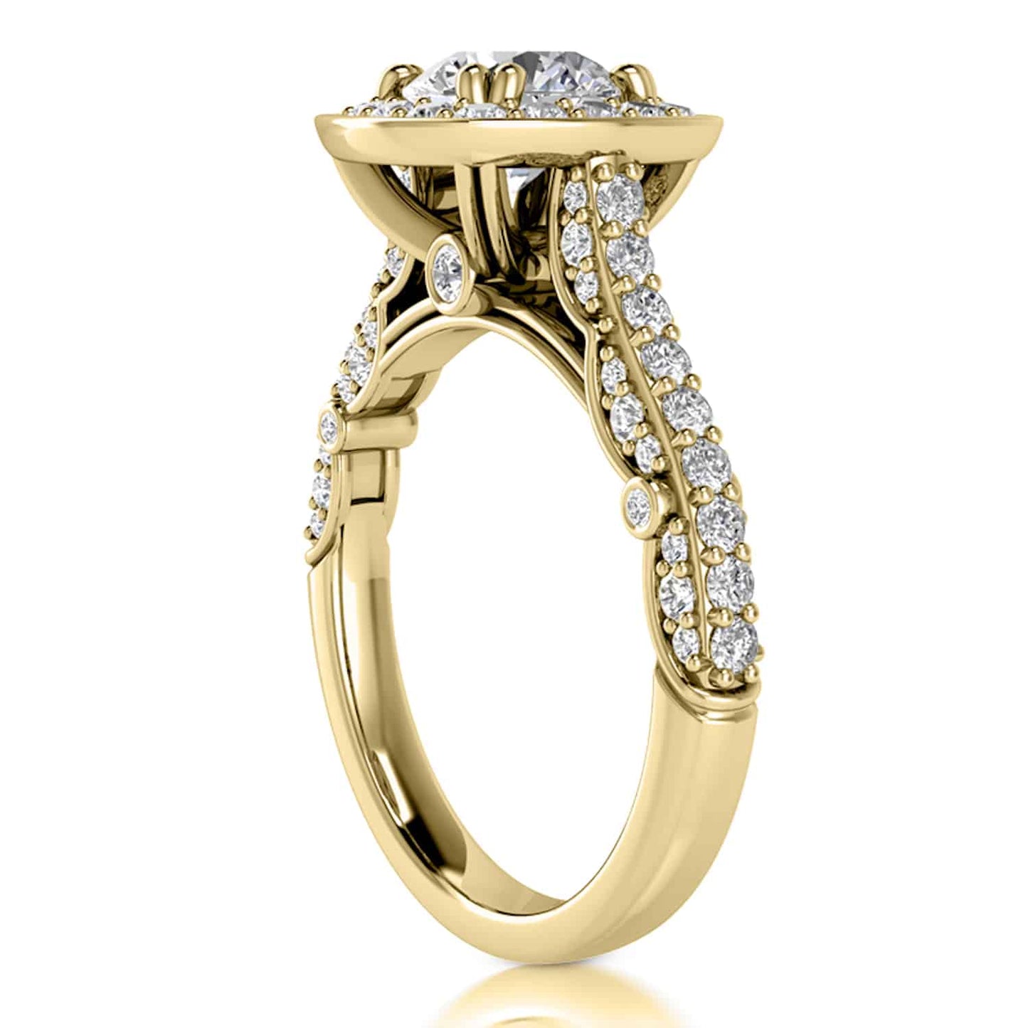 1.70CT TW Real Diamonds & Moissanite 18K Yellow Gold Halo Engagement Ring