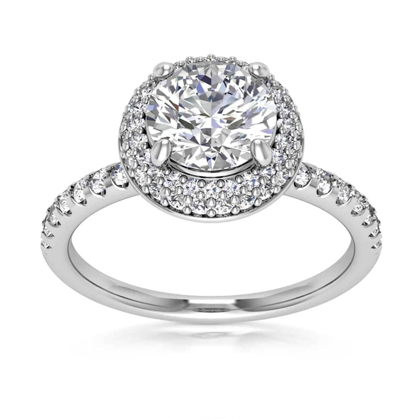 1.44CT TW Real Diamonds And Moissanite 18K White Gold Halo Engagement Ring