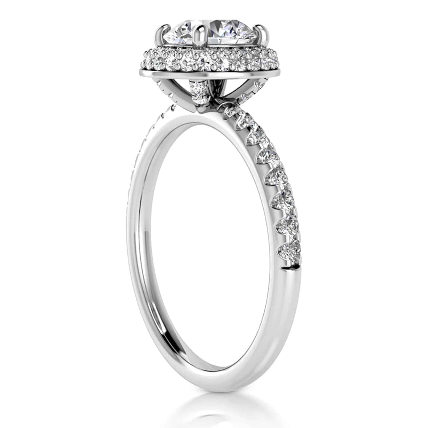 1.44CT TW Real Diamonds And Moissanite 18K White Gold Halo Engagement Ring