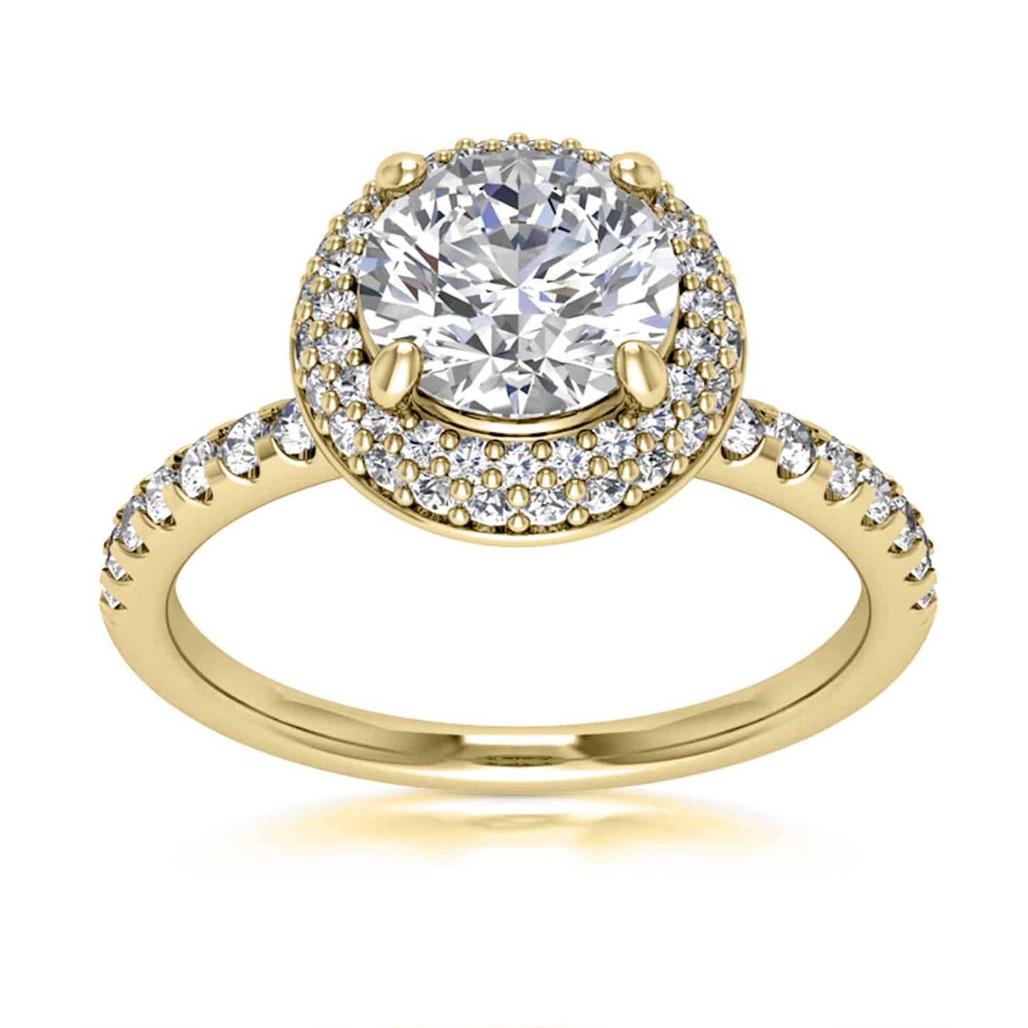 1.44CT TW Real Diamonds And Moissanite 18K Yellow Gold Halo Engagement Ring