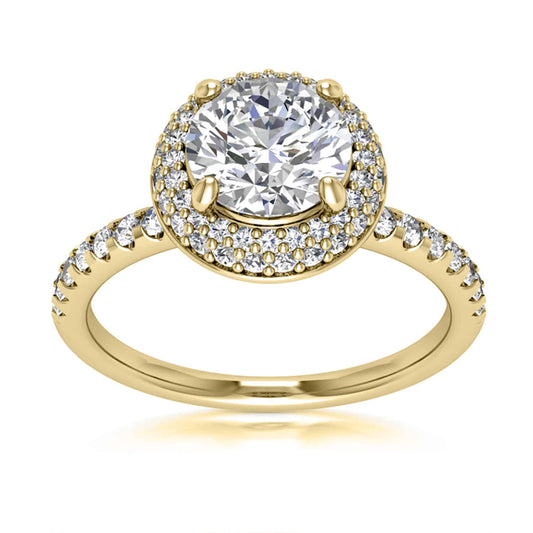 1.44CT TW Natural Diamonds And Moissanite 18K Yellow Gold Halo Engagement Ring
