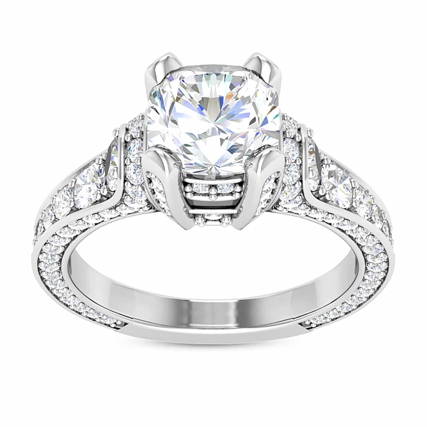2.04CTW Real Diamond & Moissanite Cushion Cut 18K White Gold Engagement Ring