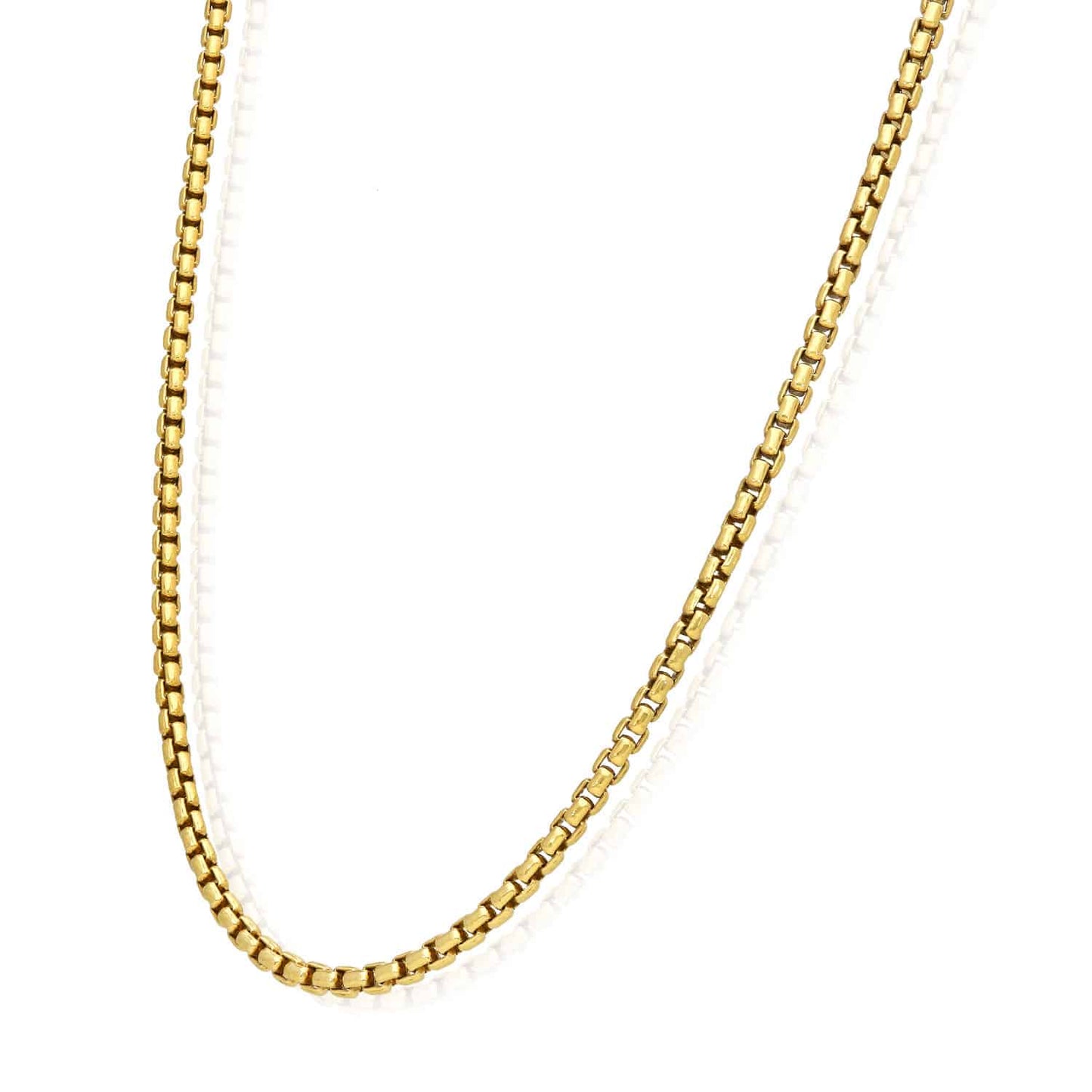 18K Yellow Gold Over Sterling Silver 3mm Solid Round Box Chain Necklace 18"-24"